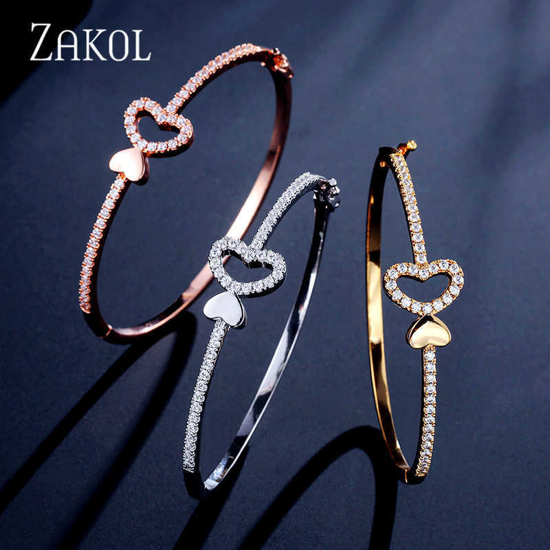 

Zakol Romantic Cubic Zirconia Love Heart Sweet Bracelet Bride Bridesmaid Wedding Jewelry for Women Party Birthday Gifts Fsbp2121 Q0719