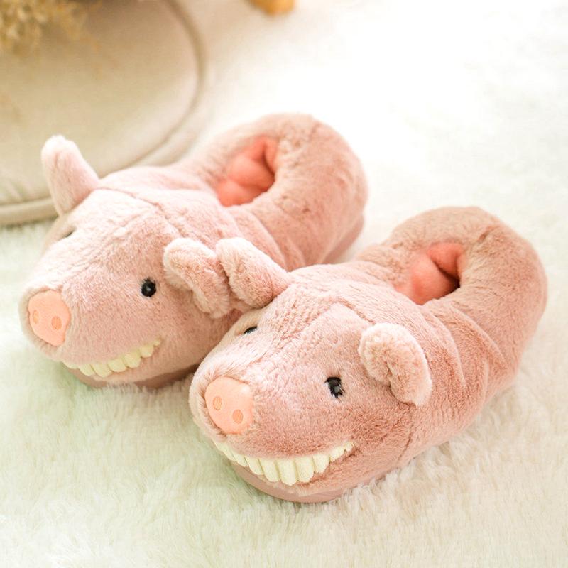 

Slippers Lovely Pig Winter Warm Fuzzy Cotton Women's Indoor Non-slip And Girl Adlut Shoes, Pink