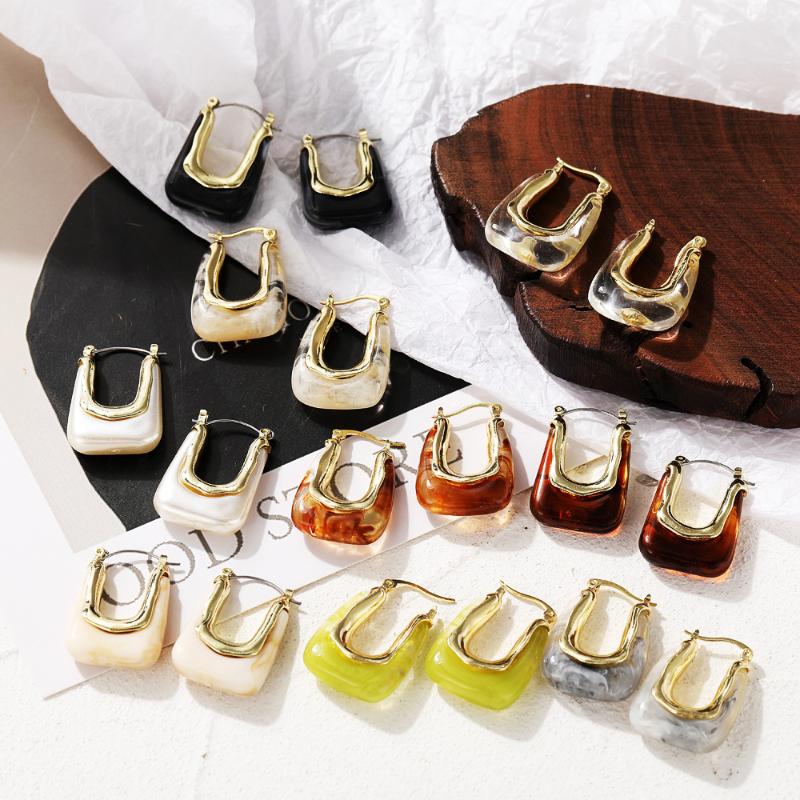 

Hoop Huggie Vintage Transparent Resin Geometric Irregular U-shaped Earrings For Woman Girl Elegant Colorful Earring Travel Jewelry