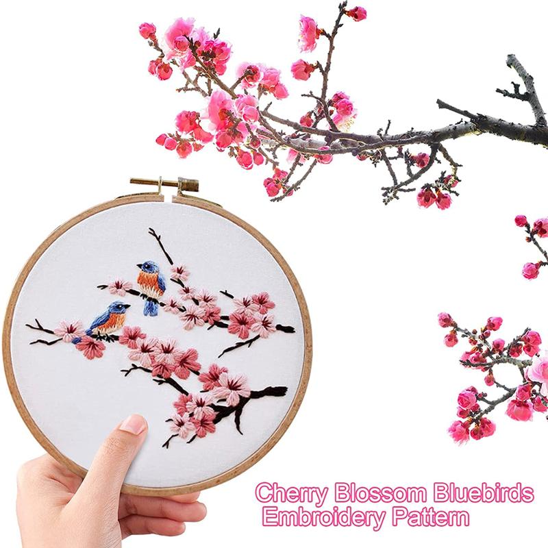 

Other Arts And Crafts Embroidery Starter Kit With Thread Cherry Blossom Bluebirds Pattern Digital Hand ANDF889