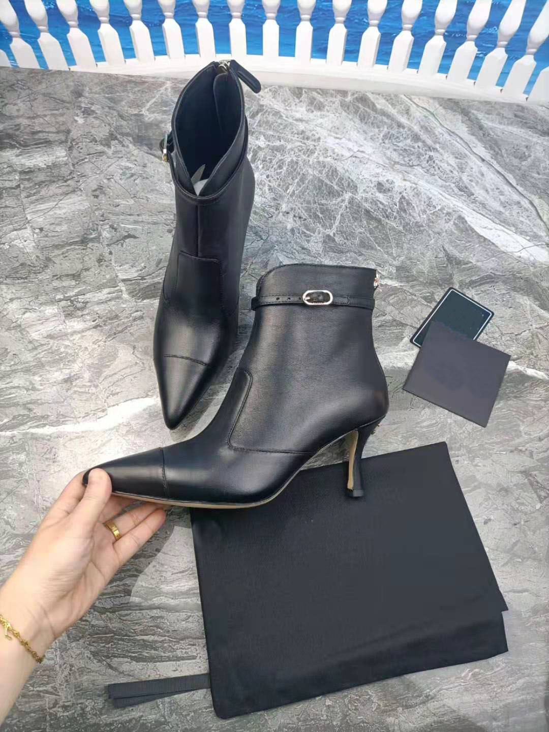 

ANKLE BOOTS Luxurious designer women leather fashion stitching design autumn and winter high heels with box, Color 4