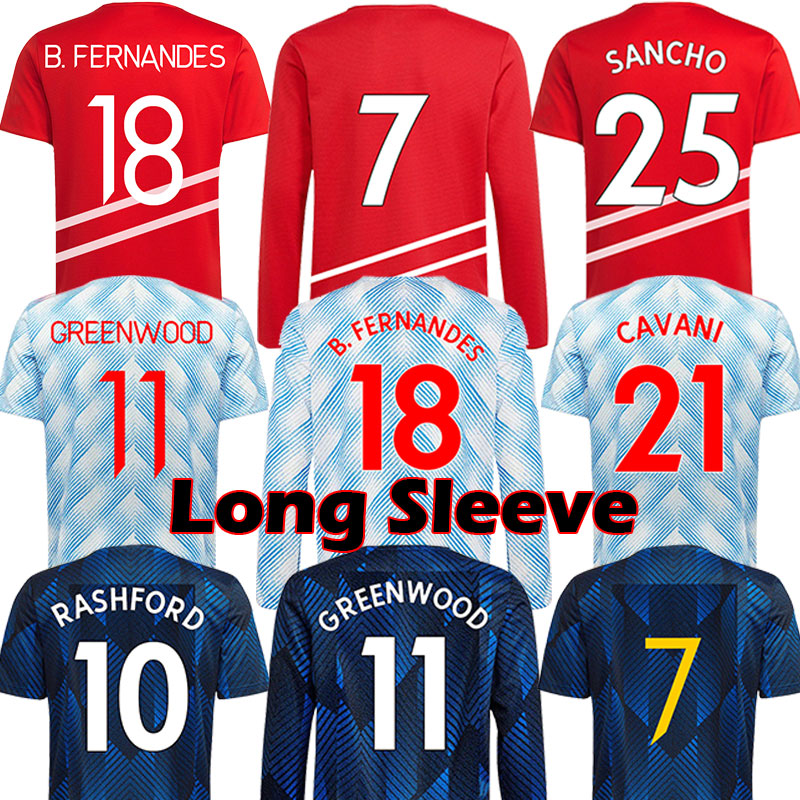 

21 22 23 SANCHO soccer jerseys Long Sleeve PLAYER 7 Fans Player version man BRUNO FERNANDES LINGARD POGBA RASHFORD football shirt 2021 2022 2023 men kids kit sets 999, 22 23 kids home