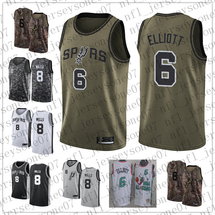

2021 Custom Mens women youth Spurss 6 Sean Elliott 8 Patty Mills black white Throwback City Basketball jersey