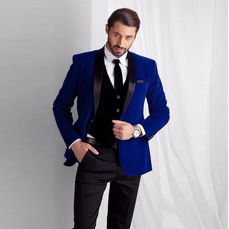 

Men's Suits & Blazers 2021 Latest Coat Pant Designs Royal Blue Velvet Men Suit Black Shawl Lapel Tuxedo Formal Wedding Party Stage Show Slim, Multi