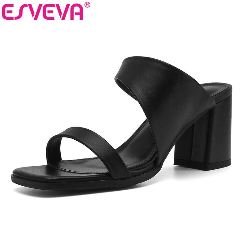 

Women Sandal Square High Heel Toe Cow Leather +PU Fashion Slingback Beige Ladies Pumps Size 34-39 Dress Shoes, Black