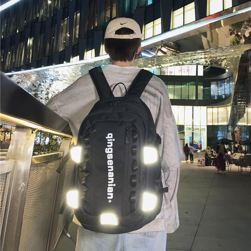 

School Bags Letter Reflection Shoulder Backpacks Nylon Large Capacity Travel Knapsacks Girls Student Daily Zipper Schoolbags, Black