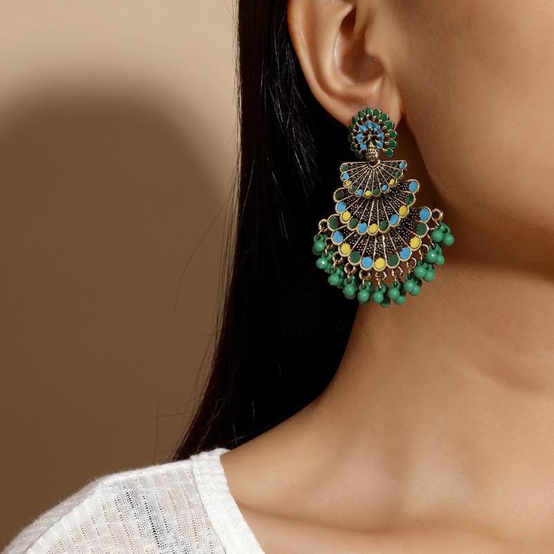 

Stud Luxury Earrings Simulated Pearls Ethnic Beads Statement Peacock Chandelier India Bride Jewellery Party 2021 Trend