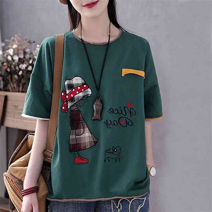 

100% Cotton T Shirt Woman Summer O Neck Short Sleeve T-shirt Fashion Women s Korean Style Plus Size 210708, 06