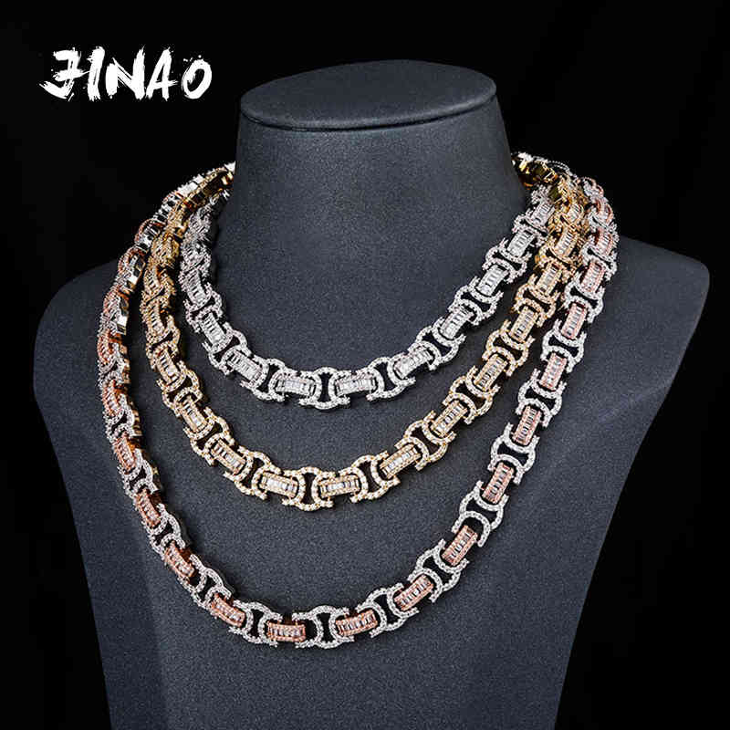 

JINAO High Quality Iced Out Cubic Zirconia Stones Necklace Hip Hop Jewelry Gold Silver Color For Woman Men Gift X0509