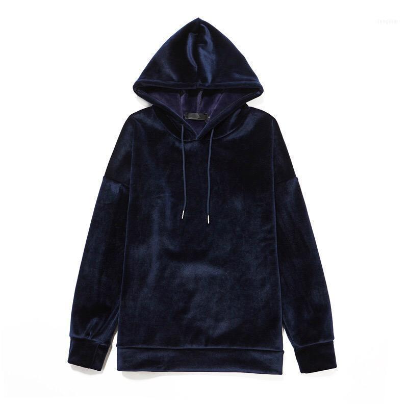 

KPOP Deep Blue Heavy Velour Hoodies Winter Hip Hop Raglan Pullover Streetwear1