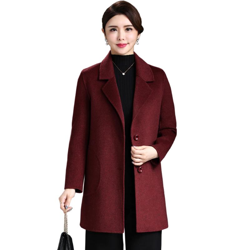 

Women's Wool & Blends Pure Coat Middle Elderly Clothing Autumn Winter Mid Long Suit Collar Outwear Double Sided Woolen Thick Jackets, Blue