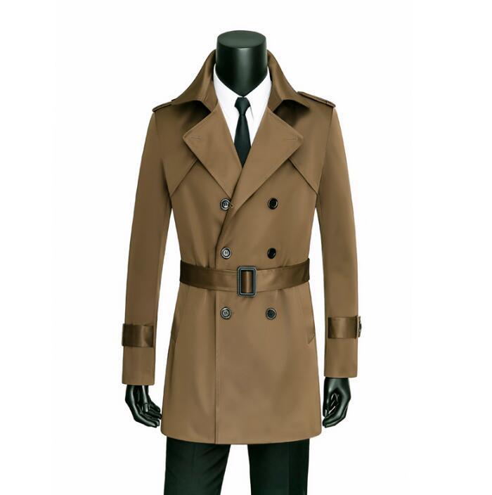 

Men' Trench Coats Mens Coffee Man Double Breasted Coat Men Clothes Korean Spring Autumn Slim Fit Overcoat Long Sleeve Designer, Black