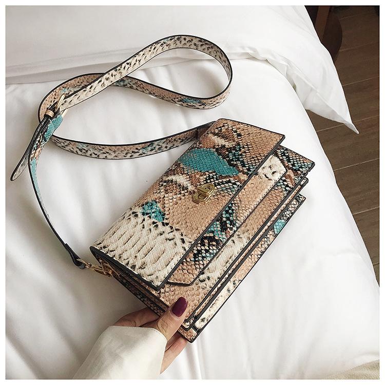 

Evening Bags Snake Pattern Women Flap PU Leather Ladies Handbag Luxury Designer Wide Strap Sling Bag For Female Shoulder Crossbody