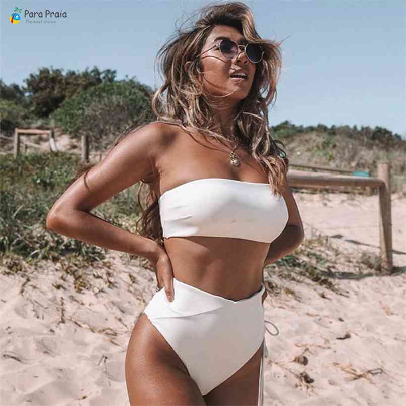 

Leopard Swimsuit High waist Swimwear Bandage Women Sexy Bikini Set Brazilian Beachwear Bandeau Micro 210722, White