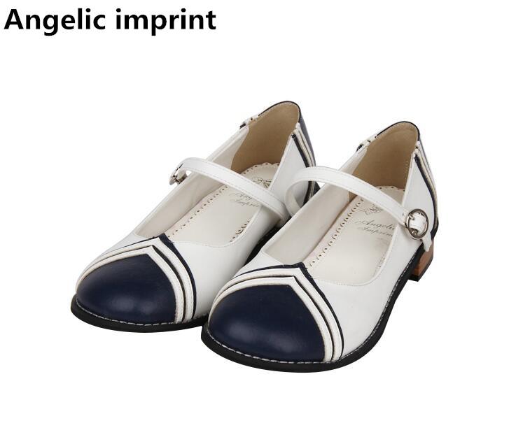 

Angelic Imprint Japan Style Mori Girl Lolita Shoes Woman Cosplay Lady Low Heels Pumps Women Navy Party 33-47 2.5cm Dress, Black