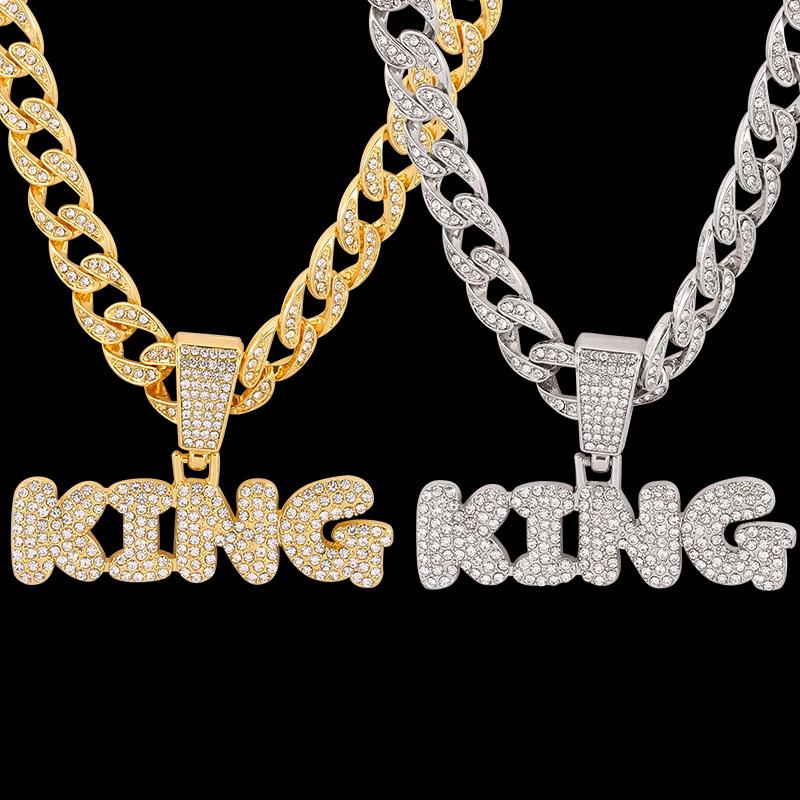 Pendant Necklaces Men Hip Hop KING Letters Necklace Miami Cuban Chain Iced Out Bling HipHop Male Charm Jewelry-image-710269212