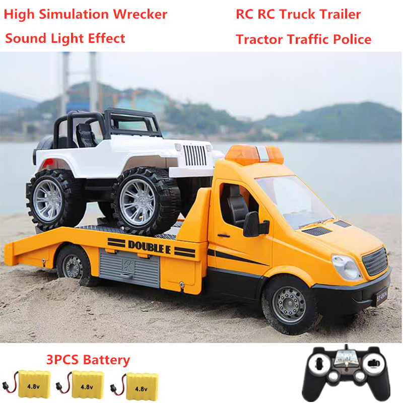 

2pcs Car High Simulation Loader Truck Engineering Vehicle 2.4G RC Wrecker set Tailgate Extend With Light Sound RC Trailer Toys