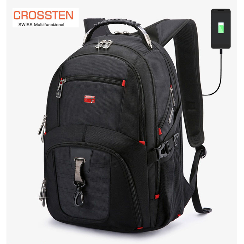 

Crossten 17 Laptop Backpack Waterproof USB Charge Port Swiss-style Multifunctional Rucksack Schoolbag Mochila Hiking Travel bag, 15 inch general