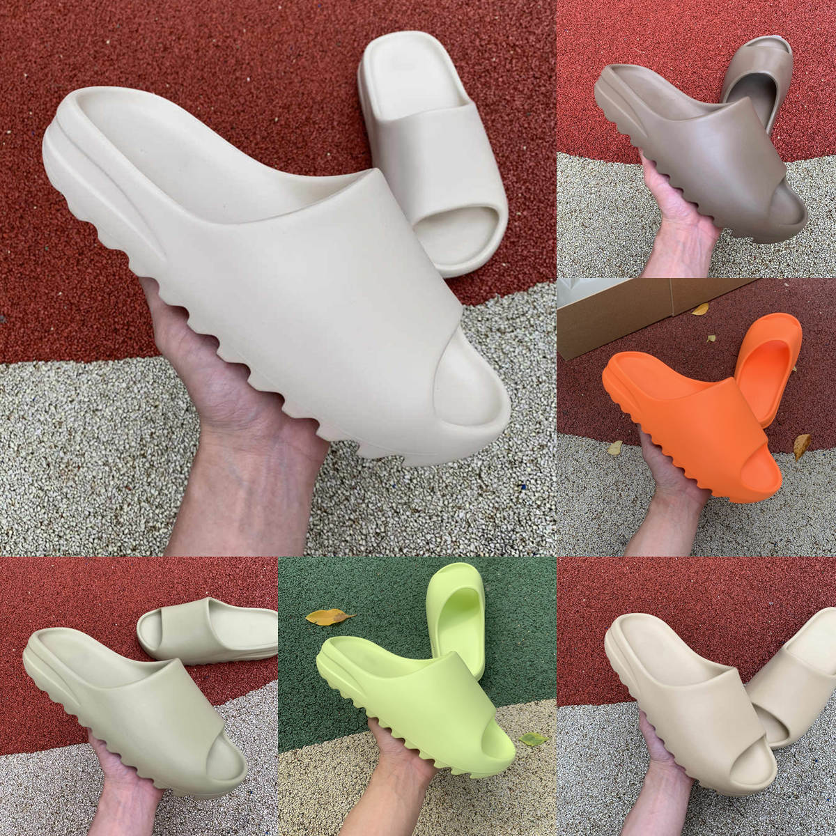 

2021 Latest kanye Slides Slippers Sandals men women Desert Sand Earth Brown Bone White Resin Foam Runner Slide outdoor Slipper With box size 36-45, Black
