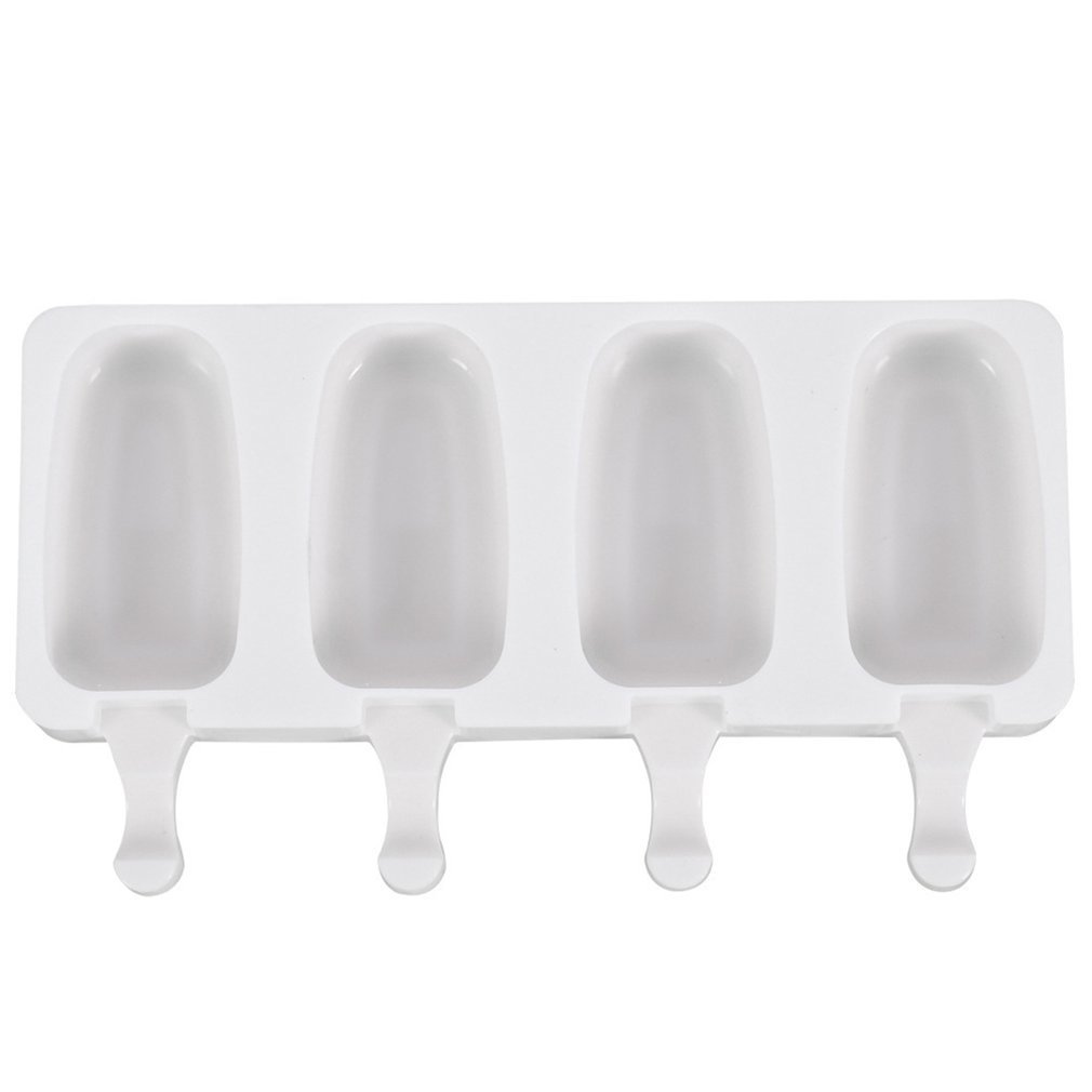 4 Holte Ovale Ice Cream Popsicle Silicone Mallen Diy Homemade Fruit Soup Dessert Ice Pop Lolly Tray Mould-image-692361067