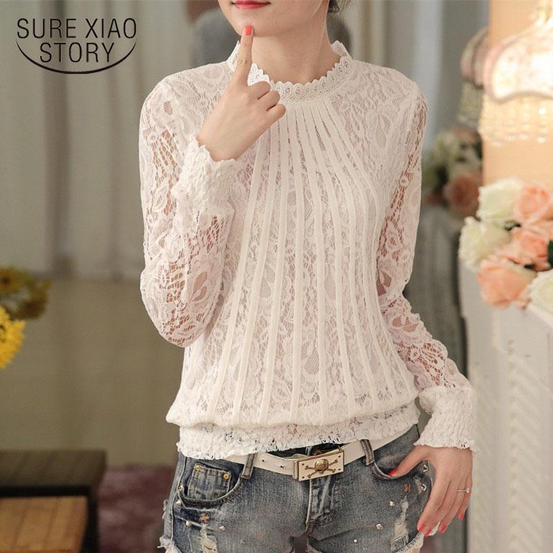 

Women's Blouses & Shirts 2022 Fashion Women Tops White Lace Blouse Long Sleeve O-neck Korean Casual Lady Plus Size 61C 25