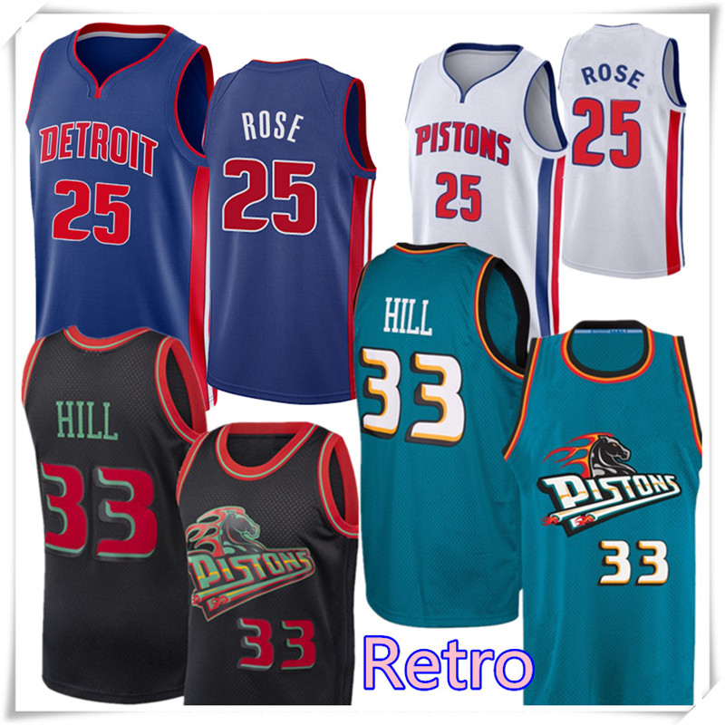 

DetroitPistonsJersey Grant 33 Hill 11 Isiah # Thomas 10 Dennis # Rodman Basketball Derrick 25 Rose Jerseys Retro Mesh, Black;red