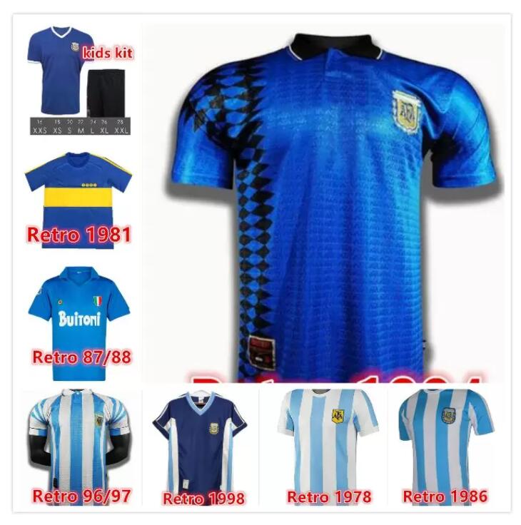 

MARADONA soccer jersey 1995 1981 1997 86 87 88 89 1986 1978 1994 1998 2006 Argentina kid Boca juniors Napoli retro football shirts kit, 1994 away size s-xxl