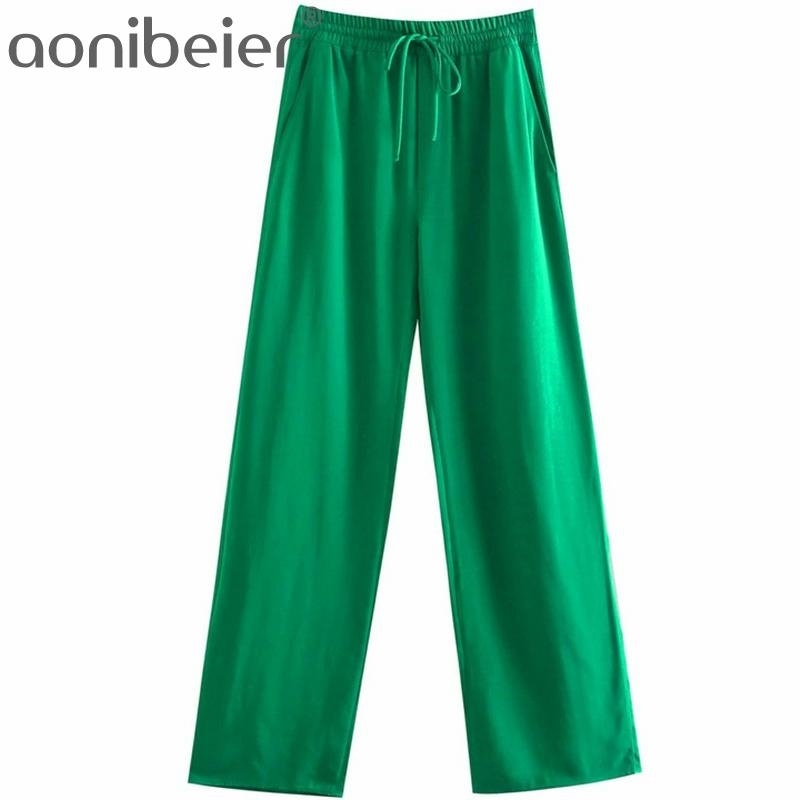 

Summer Women Trousers Fashion Drawstring Elastic High Waist Casual Long Pants Female Thin Straight Bottoms 210604