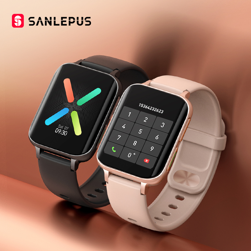 

2021 NEW SANLEPUS Dial Calls Smart Watch Men Women Waterproof Smartwatch MP3 Music Watches For OPPO Android Apple Xiaomig, Black-silicone strap