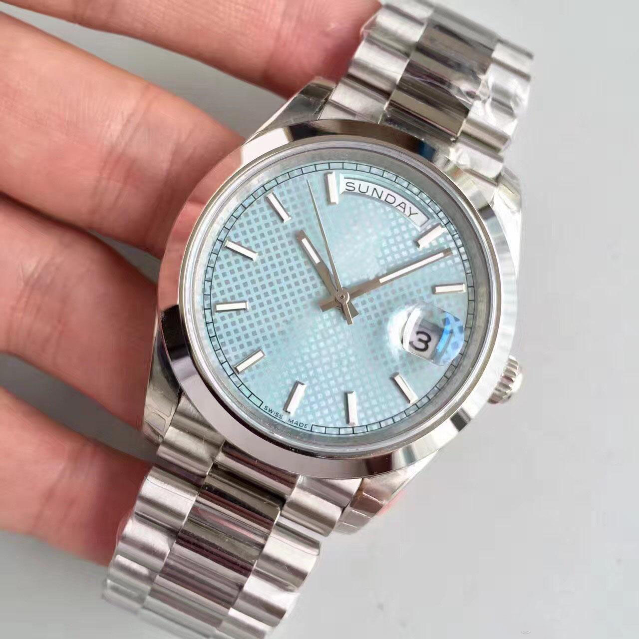 

U1 Factory Rol 228206 Mens Watch Classic 2813 Automatic Movement 40MM ice blue dial sapphire Date 316L Stainless steel strap Wristwatch, Slivery;brown