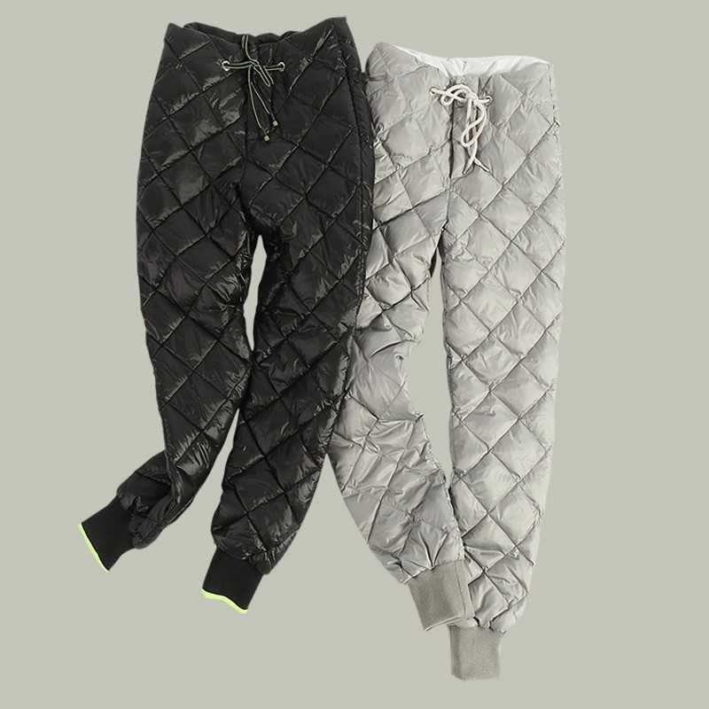 

Plus Size Winter Chic 90% White Duck Down Pant Casual High Waist Thicken Warm Trousers Female Lantern 210601, Black