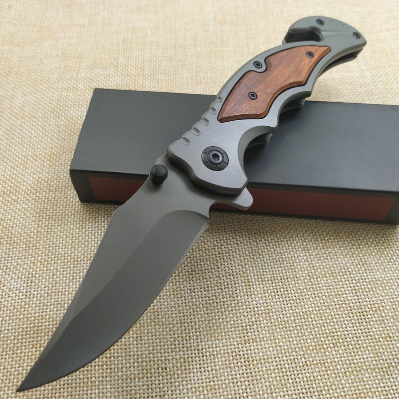 

Brand Back Titanium tactica Foding Knife Stee Bade Wood Hande Outdoor miitary Knives Camping knife Hunting Surviva Knife