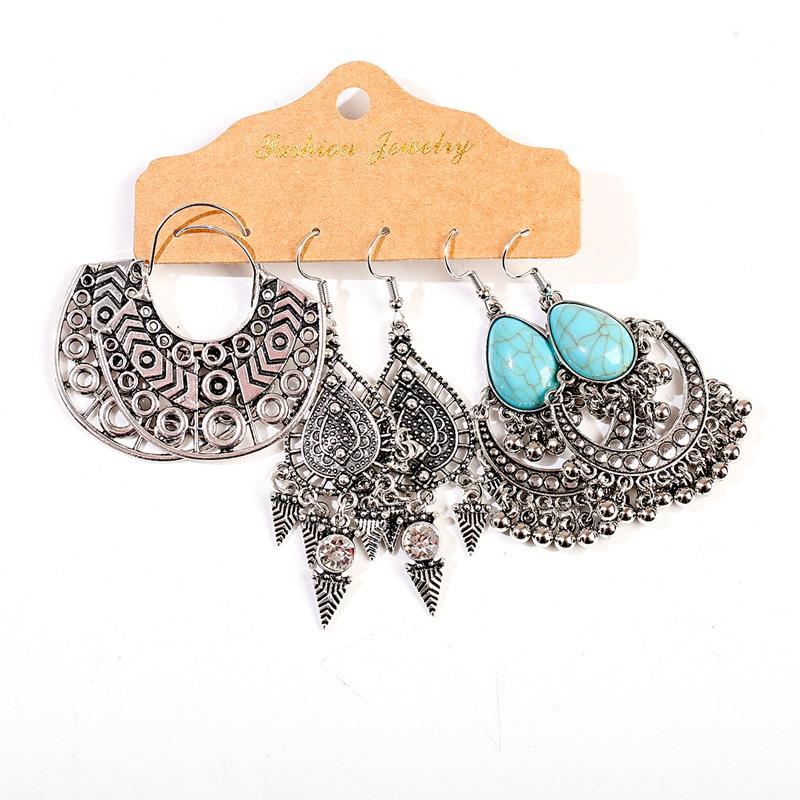 

Dangle & Chandelier Ethnic Gypsy Silver Color Earrings Set Summer Vintage Ladies Beads Tassel For Women Boho Accessories
