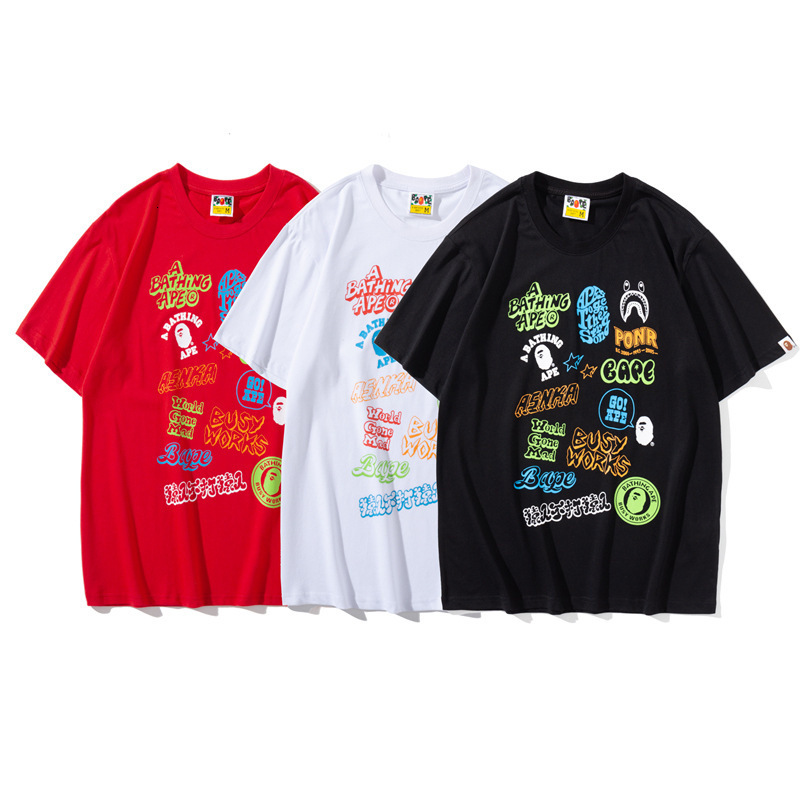 

t shirt men's and women's cotton short sleeve with multi graffiti printing in summer 2021, White