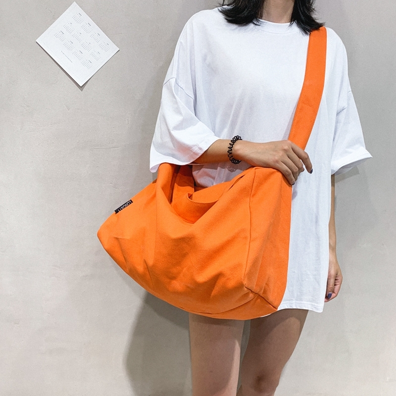 

Canvas women's summer 2020 new fashion solid color messenger large capacity portable shoulder bag, White