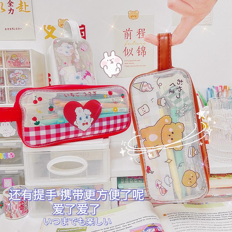 

Cosmetic Bags & Cases Kawaii Bag Korean Ins Bear Makeup Beauty Organizer Women Travel Toiletry Necesserie Pencil Case Pouch, Red