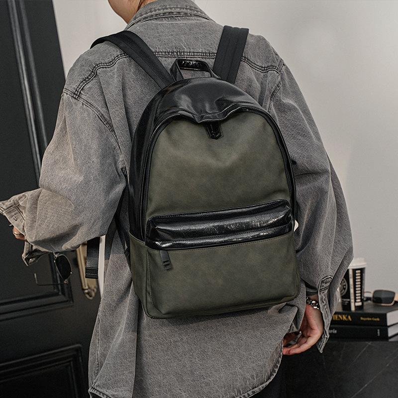 

Backpack PU Leather Backpacks Men Retro Fashion Patchwork Travel Man High Capacity School Bag Luxury Design Men's, Green