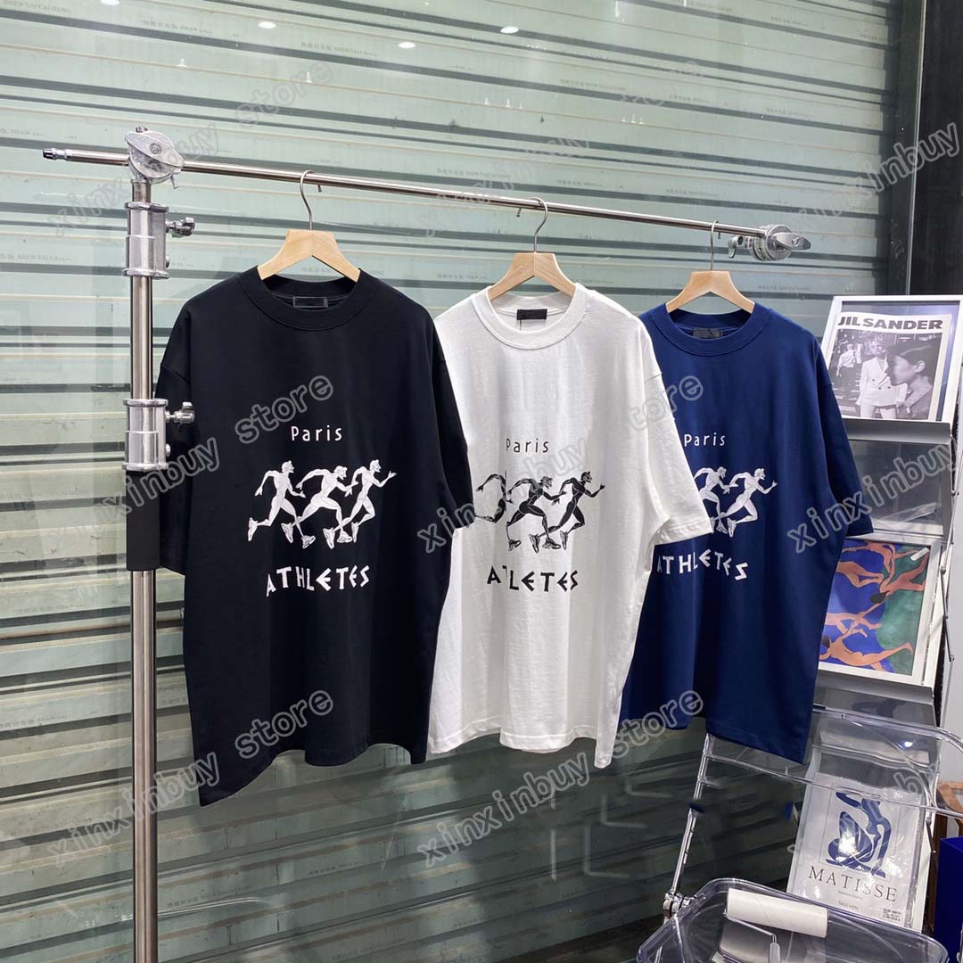 

21ss men printed t shirts polos designer Athletes label letter print paris clothes mens shirt tag Loose style black white gray 05