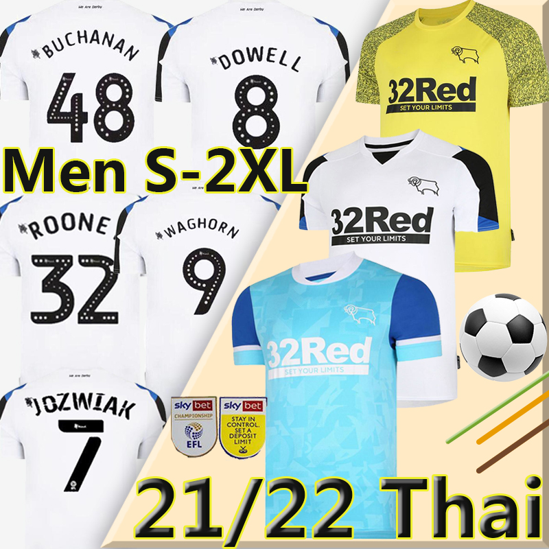 

32 Rooney 21/22 Derby County soccer jerseys 2021 2022 camisetas de fútbol MARRIOTT LAWRENCE WAGHORN Home White Away Bule Men kids kits football shirt uniform 2XL, 21-22 home