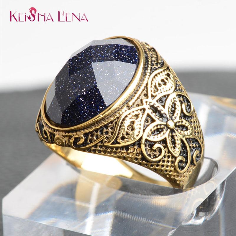 

Cluster Rings Natural Blue Stone Ring Brief Design Fashion Stainless Steel Punk Vintage Ancient Lapis Lazuli Wedding Engagement