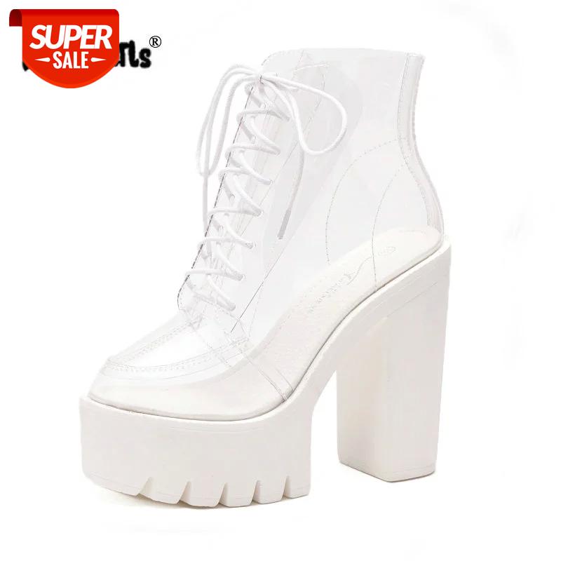 

dijigirls super high heels thick soles bottom perspex clear transparent ankle boots female platform anti slip pumps casual shoes #uv3d