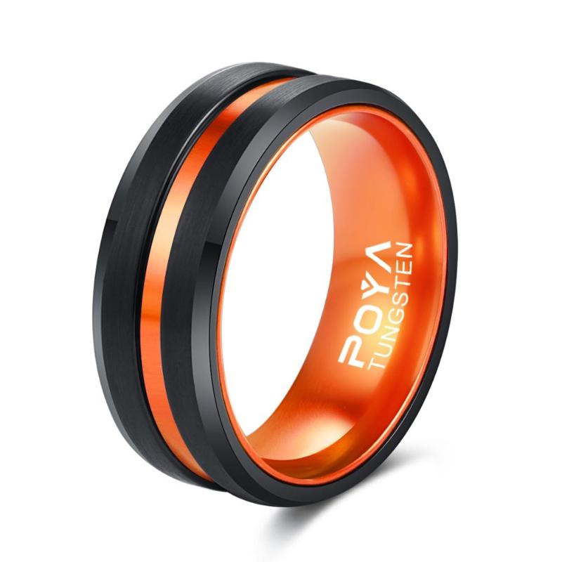 

Mm Black Tungsten Ring With Orange Aluminum Liner Interior Men's Women's Wedding Band Cluster Rings