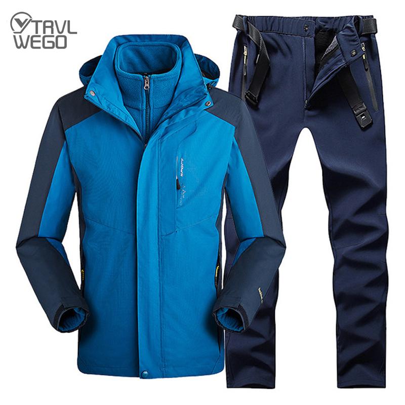 

Hunting Jackets TRVLWEGO Men Camping Hiking 2 In 1 Jacket SoftShell Pants Outdoor Skating Waterproof Windproof Thicken Fleece Keep, Camo;black