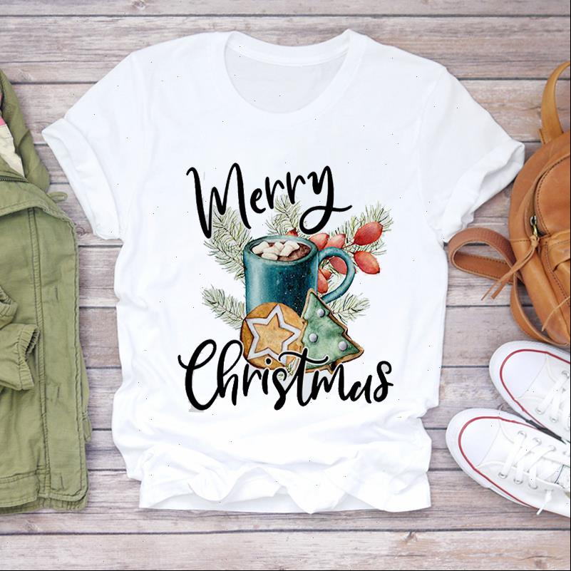 

Womens T Shirt Women Christmas Clothing Cookies Coffee Season Trend Year Print Lady shirts Top Tshirt Ladies Graphic Female Tee, White