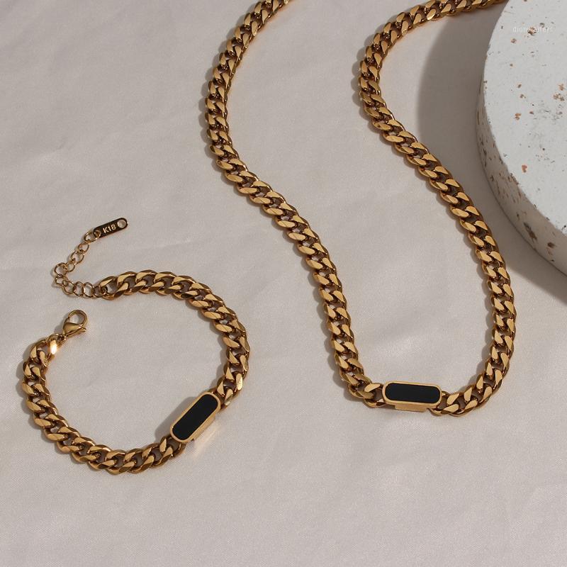 

Chains TrendyStainlessSteel Gold Plated Waterwave Chain Cool Simple Design Waterproof Tarnish Free Bracelet Necklace For Women And Men