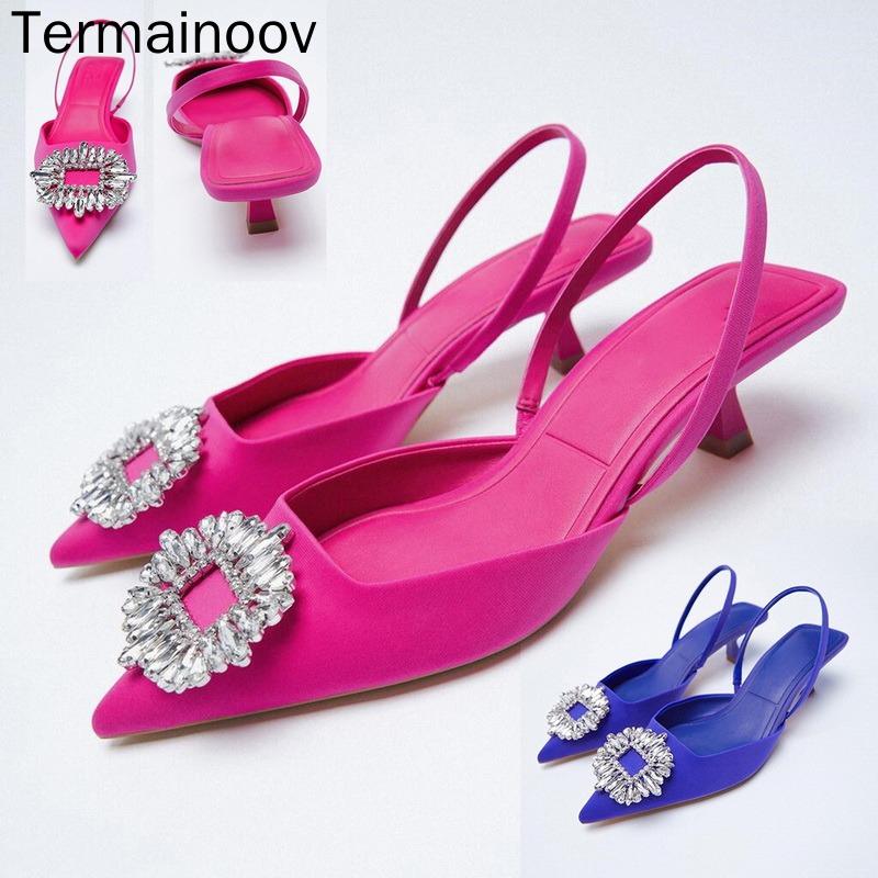 

Dress Shoes Termainoov Women Pumps Party Sexy Heels Pointed Lace-Up Sandals Ladies Slip On Golden Big Size, Black