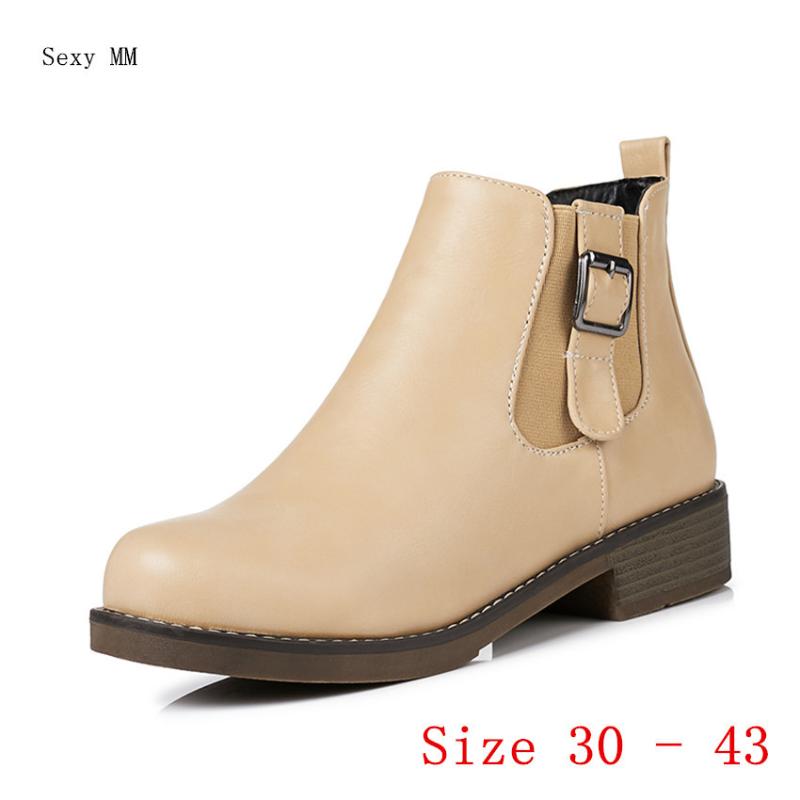

Boots Autumn Women Med Heels Ankle Booties Motorcycle Shoes Woman Low Heel Short Small Plus Size 30 31 32 33 - 40 41 42 43, Black