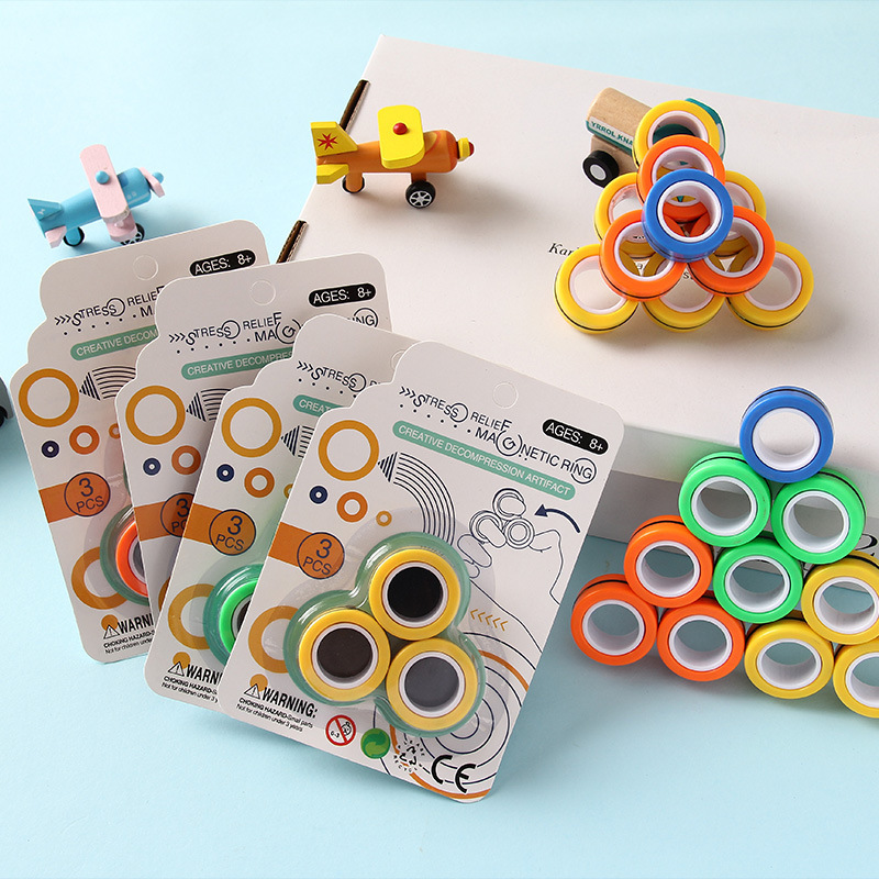 

Magnet Ring Fidget Toys Fingers Hand Spinner 3Pcs Stacking Game Set Fingertip Gyro Magnetic Bracelets Roller Magic for Stress Reliever Unzip Decompression Toy Gift