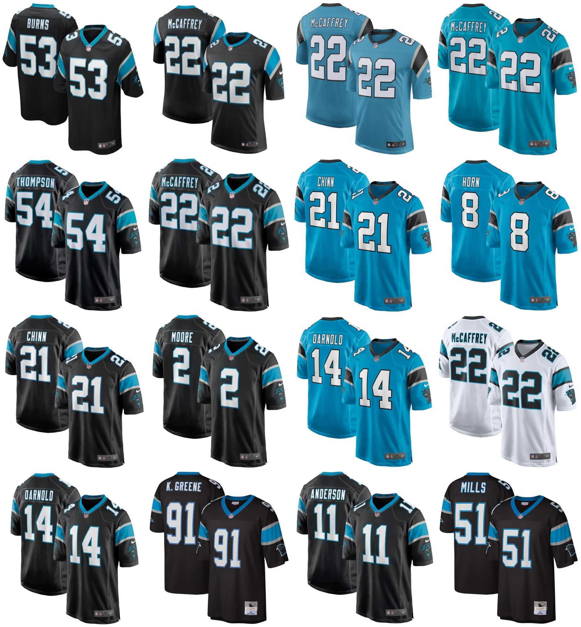 

2021 American Football Jerseys Carolina Panthers Jersey Christian 22 McCaffrey Brian 53 Burns DJ 2 Moore Jaycee 8 Horn Jeremy 21 Chinn Stitc, Black;red