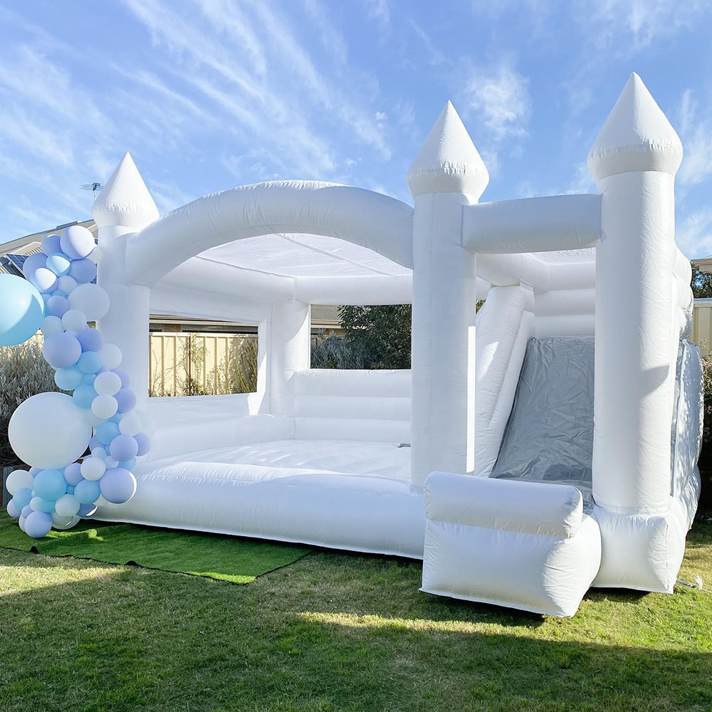 

White PVC jumper Inflatable Wedding Bounce Castle With slide Commercial Jumping Bed Bouncy castle bouncer House For Fun full PVC with blower free ship